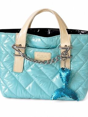 Y2K Kiss & Cry Angels Quilted Mermaid Blue Tote Bag with Sequin Tail Charm